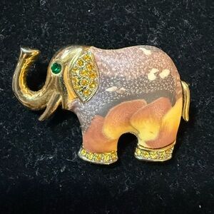 Vintage Goldtone Elephant Brooch with Stone Body and Rhinestone Accents